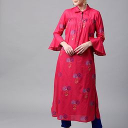 Tulsattva Women Pink & Blue Ethnic Motifs Printed Pathani Kurta-image-14