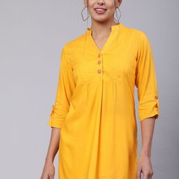 Jaipur Kurti Mandarin Collar Roll Up Sleeve Gathered Kurta-picture-33