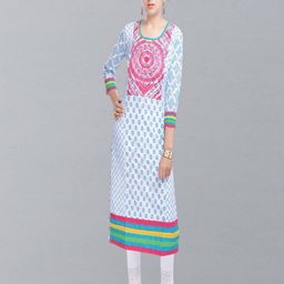 Geroo Jaipur Ethnic Motifs Printed Cotton Panelled Straight Kurta-image-102