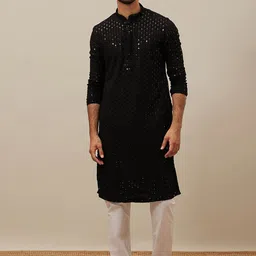 Manyavar Geometric Embroidered Mandarin Collar Sequinned Long Sleeves Straight Kurta-image-17