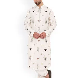 PS MEN BY PAYAL SINGHAL Geometric Sequinned Mandarin Collar Straight Kurta & Jogger-image-65