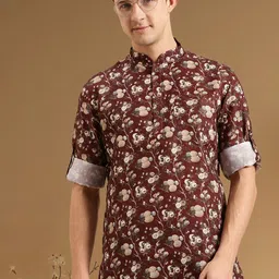 Sanwara Floral Printed Pathani Kurta-image-36