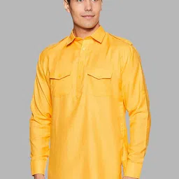 ROYAL KURTA Men Yellow Solid Pathani Kurta-picture-23