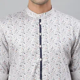 MR BUTTON Men White Printed Kurta image 3