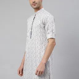 MR BUTTON Men White Printed Kurta image 2