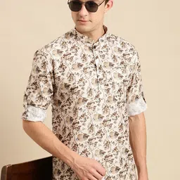Sanwara Men Beige Printed Floral Kurta-picture-14