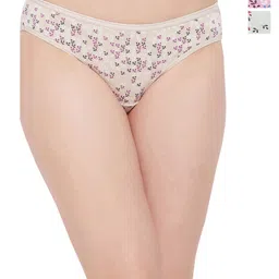 Clovia Beige & Pink Pack Of 3 Floral Printed Low-Rise Bikini Briefs-image-10