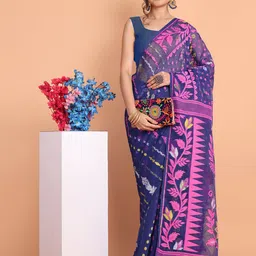 TANTLOOM Woven Self Design Jamdani Saree-picture-4