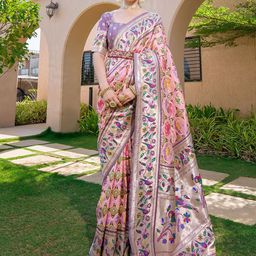 VISHNU WEAVES Ethnic Motifs Zari Pure Silk Paithani Saree-picture-47