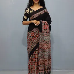 NIKHILAM Ethnic Motifs Printed Mulmul Cotton Bandhani Saree-4