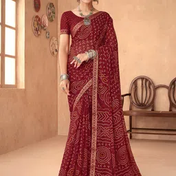 Anouk Maroon & White Bandhani Zari Pure Chiffon Bandhani Saree-picture-6