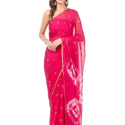 Reboot Fashions Bandhani Printed Zari Pure Chiffon Saree-9
