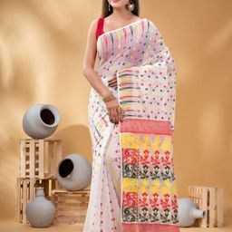 DESH BIDESH Ethnic Motifs Woven Design Pure Cotton Jamdani Saree-picture-37