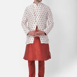 DEYANN Men Off White & Orange Printed Sherwani Set-picture-31