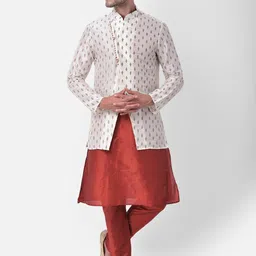 DEYANN Men Off White& Maroon Printed Sherwani Set-picture-32