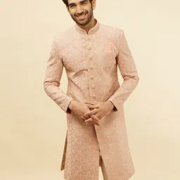 Manyavar Floral Embroidered Mandarin Collar Beads & Stones Sherwani Set-image-24
