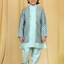 Aj DEZInES Boys Turquoise Blue Embroidered Kurta Set With Jacket-picture-40