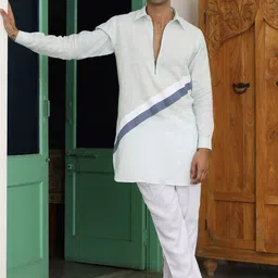 KALPRAAG Striped Regular Linen Kurta with Trousers-picture-5