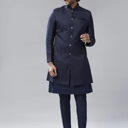 KISAH Self-Design Cotton Sherwani Set-image-63