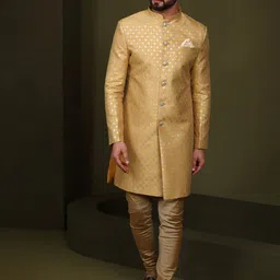 KISAH Woven Design Mandarin Collar Sherwani Set-picture-21