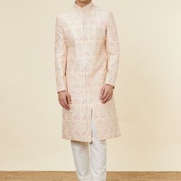 Manyavar Embroidered Mandarin Collar Mirror Work Detail Sherwani Set-image-41