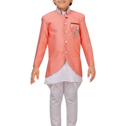 Aj DEZInES Boys Pink & White Woven Design Silk Sherwani Set-picture-44