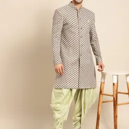KISAH Men Cream-Coloured & Sage Green Printed Sherwani Set-picture-30