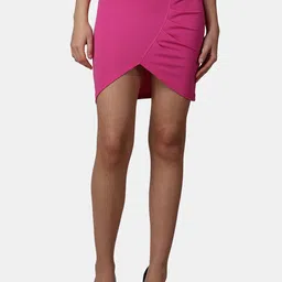 Popwings Self Design Ruched Mini Pencil Skirt-image-36