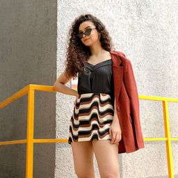 MANGO Women Black & Beige Geometric Print Mini Skirt-image-26
