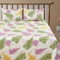 Aura Bliss Off White Floral Printed Pure Cotton 400 TC King Bedsheet Set 2.30 m X 2.55 m-image-40