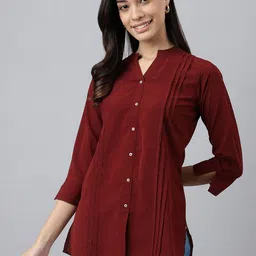 MEESAN Maroon Mandarin Collar Tunic-image-26
