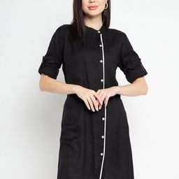 Ruhaans Black & White Viscose Rayon Mandarin Collar Tunic-image-63