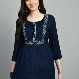 KALINI Floral Embroidered Round Neck Viscose Rayon Tunic-image-21