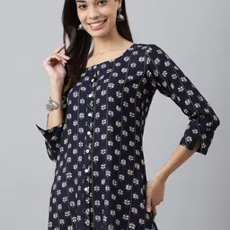 MEESAN Navy Blue & White Printed Tunic-image-62