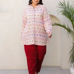 Juniper Plus Size Mandarin Collar Geometric Printed Tunic image 1