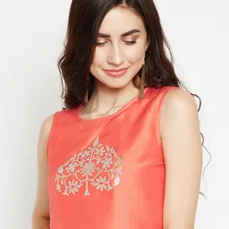 Be Indi Orange Floral Embroidered Satin Crop Top-picture-3