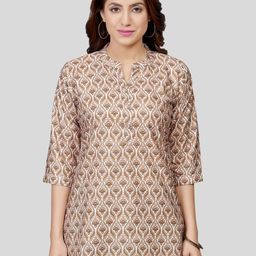 Saree Swarg Floral Print Mandarin Collar Three-Quarter Sleeves Poly Crepe Printed Kurti-picture-13