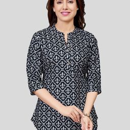 Saree Swarg  Ethnic Motifs Mandarin Collar Three-Quarter Sleeves Poly Crepe Printed Kurti-picture-2