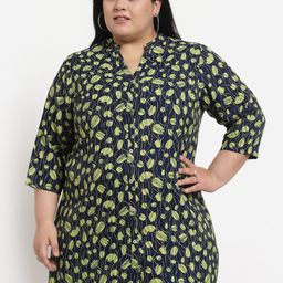 plusSPlus Size Navy Blue & Black Mandarin Collar Printed Tunic-image-1