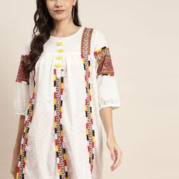 Rain & Rainbow Off White & Maroon Ethnic Motifs Printed Tassel Detail Pure Cotton Tunic-picture-11
