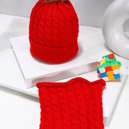 PASSION PETALS Kids Self Design Woollen Beanie With Scarf-6