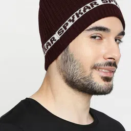SPYKAR Men Maroon & White Printed Cotton Beanie-image-70