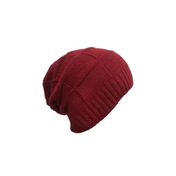 Gajraj Unisex Red Self Design Beanie image 3