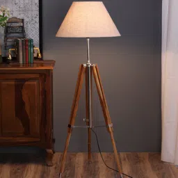 pristine interiors Brown Fabric Shade Tripod Floor Lamp With Beige Base-picture-49