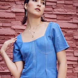 Athena Square Neck Denim Top-picture-1