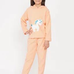 berrytree Girls Peach-Coloured & White Printed Fleece Night suit-image-37