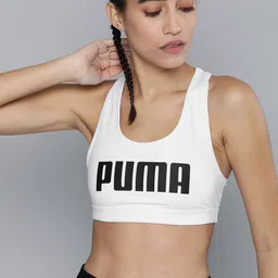 Puma Women White & Black Brand Logo Print Mid Impact 4Keeps Sustainable Training Bra-image-69