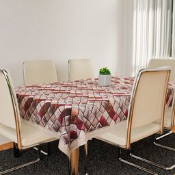 Kuber Industries Brown & Red Digital Check Printed  Rectangular 6-Seater Table Cover-24
