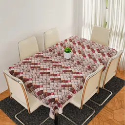 Kuber Industries Brown & Red Digital Check Printed  Rectangular 6-Seater Table Cover image 2
