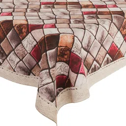 Kuber Industries Brown & Red Digital Check Printed  Rectangular 6-Seater Table Cover image 4